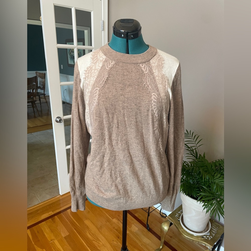 J. Crew Women's Beige Sweater with Lace Detail size large